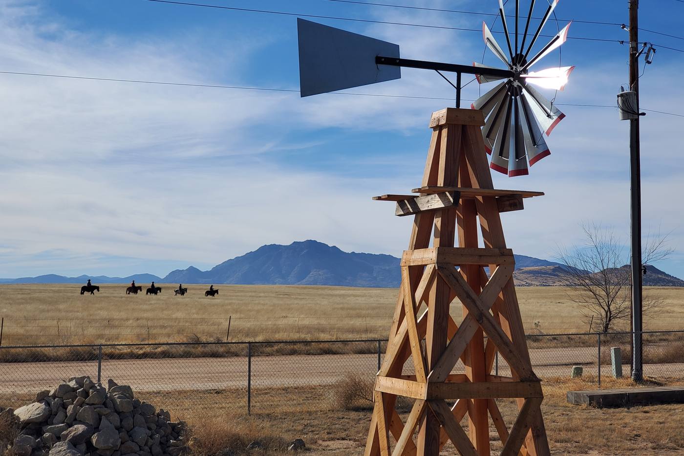 The 17-foot windmill, with the high desert behind it
